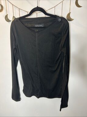 MNML Black Long Sleeve Button-Shoulder Tee